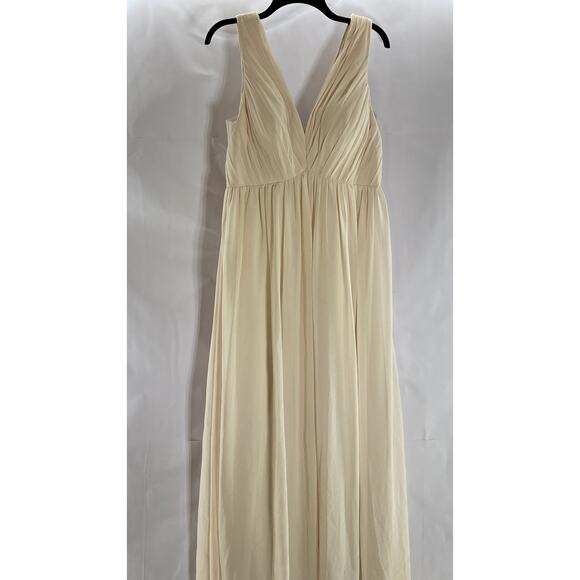 AZAZIE Women's Beige Double V-Neck Sleeveless Mesh Maxi A-Line Dress SZ 12 - Picture 2 of 12